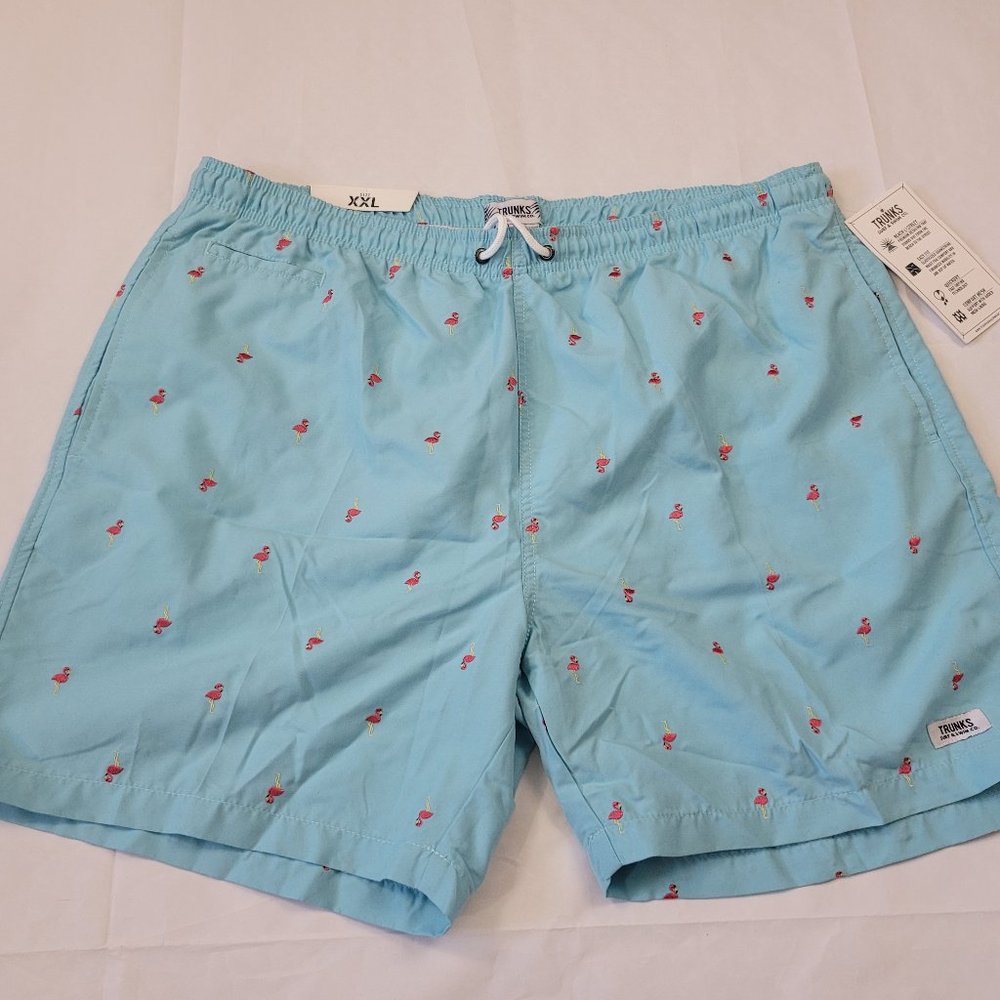 Mens Embroidered Flamingo swim trunks 2XL Fast Dry